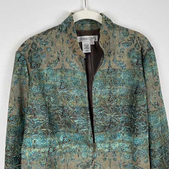VTG Coldwater Creek Tapestry Jacket LP Green Floral Shimmery Boho Fairy Grunge - Picture 15 of 16